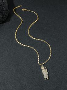 1 件复古嘻哈金属风格铜白色锆石立体人物吊坠项链，欧美宗教风格中性嘻哈风格男女通用耶稣会圣裘德吊坠带金属简约链条项链适合日常佩戴首饰