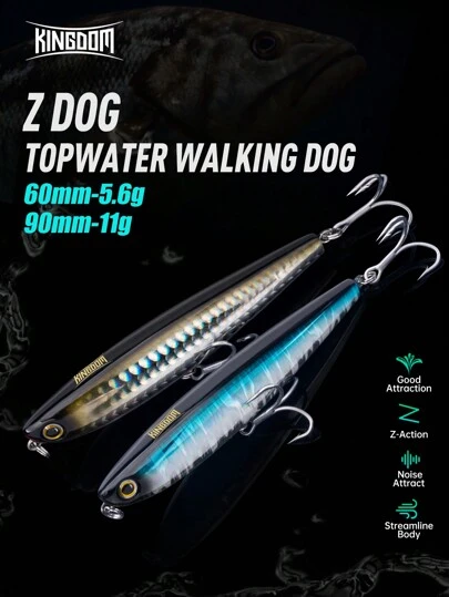  Kingdom Z Dog Topwater Yta Penna Fiskedrag 60 mm 5,6 g 90 mm 11 g Diskantkrok Z-klo Flytande hårdbeten konstgjord penna
