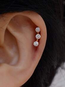 1PC Stainless Steel Crystal CZ Cartilage Helix Ear Piercing Tragus Lobe Curved Zirconia Stud Earrings Wedding Party Accessories Body Jewelry