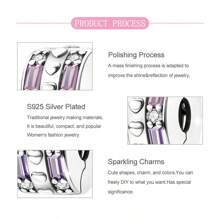 925 Silver Plated Heart Shaped Pink-Purple Cubic Zirconia Clasp, Hollow Out Delicate & Fashionable Design, DIY Jewelry Making Kit For Bracelets And Necklaces, Unique Style Fashion Women's Birthday Party Gift, Daily Wear Or Special Occasion Accessory, Valentine's Day Or Birthday Gift - Pink - View 5