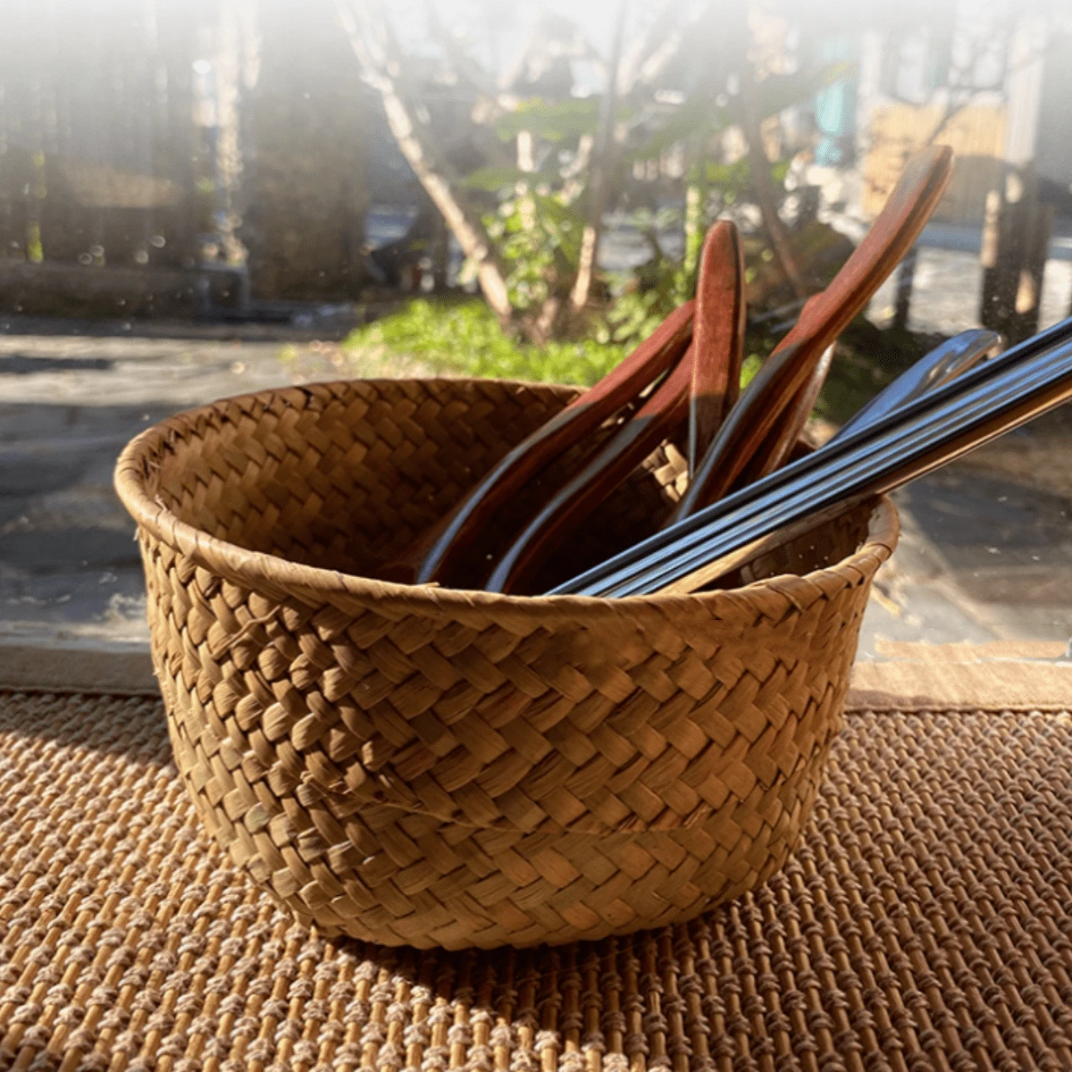 1pc Natural Seagrass Woven Storage Basket, Small Round Flower Pot & Home Decor Organizer For Living Room, Kitchen, Entryway