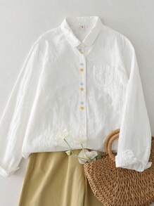 Tozamil Pure Cotton Flower Embroidery Long-Sleeved Blouse, Elegant Collared Blouse For All Seasons, Women's Clothing