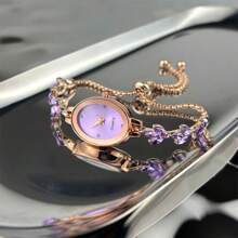 1pc Women's Oval Dial Crystal Studded Quartz Watch With Adjustable Pull Out Chain, Fashion Convenient