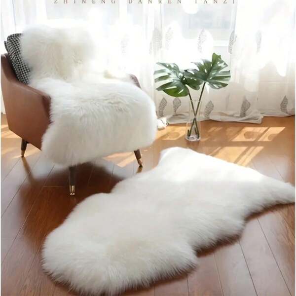 1pc EU & US Popular White Sea Cucumber Shape Shaggy Area Rug, Soft Fluffy Carpet, Luxury High-End Rug, Furry For Bedroom, Chair, Sofa Cover, Wardrobe Mirror Carpet