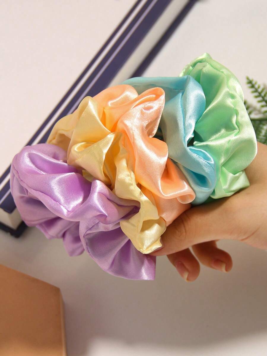 5pcs Set Spring/Summer Shiny Satin Hair Scrunchies, Solid Color Casual Bohemian Polyester Hair Accessories, All Season