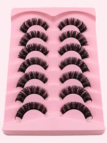 ICHICKISS 7 对自然卷曲假睫毛和 2 个一次性睫毛刷，蓬松加长，适合日常使用，日常必备物品