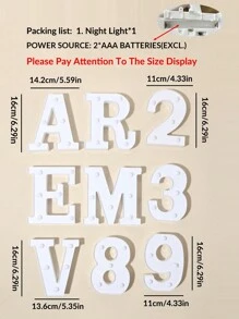 1pc 6.3 Inch Creative White Illuminated A-Z Letter Light, Numeric Shape Lamp, Battery Powered Alphabet Light, Home Decor Letter Lamp, Room Decor Letter Shape Night Light, Bedroom Decor, Wedding Decor, Party Decor, Birthday Decor, Desktop Decor Letter Light, Valentine's Day Decor Light, Proposal Scene Decor Light