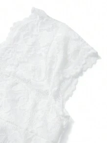 Women's Elegant Long Evening Dress, Solid Color Lace Patchwork Backless V Neck Party Dress - trắng - Xem 10