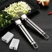 Rebanador de vegetales multifuncional de acero inoxidable con cubierta protectora, diseño de 6 cuchillas, cortador de cebolla, ajo y tomate, utensilio de cocina manual, preparación de alimentos fácil, rebanador multifuncional ultrafino (con cubierta protectora) - Plateado - Ver 2