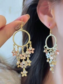 1 对时尚优雅小花长流苏吊坠耳环女士复古优雅精致婚礼派对珠宝礼物 - 耳環 - 查看 2