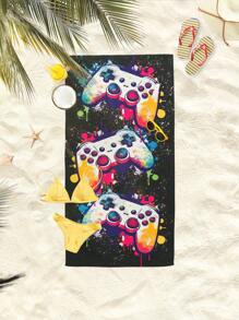1pc Video Game Controller Tie Dye Beach Towel, Super Soft Absorbent Oversized Beach Blanket, Suitable For Travel, Swim Pool, Diving, Surfing, Yoga, Camping, Available In Adult And Kid Sizes, Beach Accessory Summer Travel, Vacation Holiday Beach Essentials