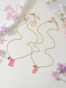 2 件儿童最佳朋友项链套装，搭配不同形状，适合姐妹、女朋友、女学生，可爱俏皮，儿童卡通珠宝配饰，送给女儿或朋友的礼物，角色扮演，日常佩戴 - 彩色 - 查看 7