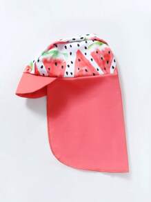 Infant Watermelon Print Cartoon Swimwear With Sun Hat - Pink - View 3