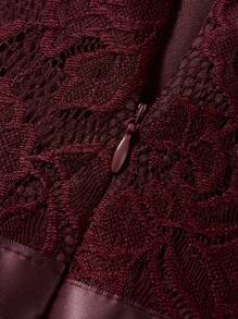 Women's Long Evening Dress, Solid Color Lace Patchwork Backless V Neck Elegant Dress, Simple One-Piece Clothes - Màu Đỏ Sâu - Xem 6