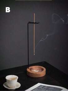 Porta-incenso de metal com flor de lótus e suporte minimalista de madeira, adequado para incensos em bastão e cone, cinzeiro e porta-velas multifuncionais, decoração de aromaterapia interna para meditação, ioga, casa, adequado para Natal, Halloween, Páscoa