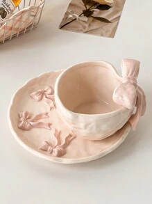 Nuevo juego de vajilla de cerámica de lujo 2024, plato y tazón, diseño en relieve elegante para uso individual, para uso diario en el hogar y suministros escolares - Rosa - Ver 10