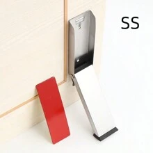 1pc Foldable Stainless Steel Door Stopper With Rubber Tip, Suitable For Home Room Doors