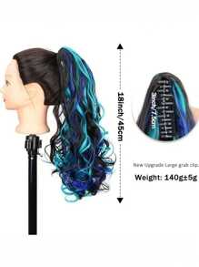 Curly Hair Ponytail Extension Dark Brown Claw Clip In Hair Extensions Ponytail 20"Blue Highlights Wavy Ponytail Wig Synthetic Natural Fluffy Fake Hair Daily Holiday Use Hot Selling