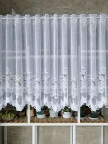 1pc Fresh Minimalist White Floral Lace Curtain Panel, Sheer Window Decor, Coffee Filter, Festival Decoration - White - View 3