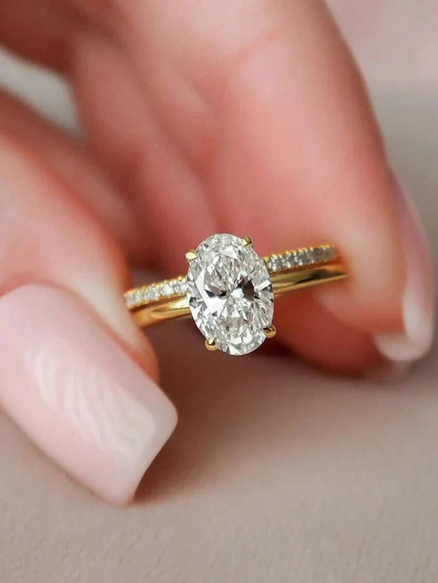 ESBERRY 2 件/套 S925 纯银闪耀订婚莫桑石戒指 女士结婚戒指 叠戴戒指 承诺戒指 永恒戒指 情人节奢华珠宝礼物