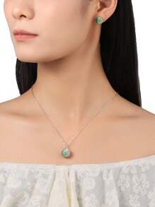 Halsketten- und Ohrringsset für Frauen, Weihnachtsrot/Grün 925 Sterling Silber Glitzer Kristall Discokugel Ohrstecker und Anhänger für Frauen, 10mm 12mm Geburtsstein Schmuck, Ohrringe, Anhängerkette, Sterling Silber Schmuck