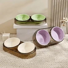 高架双碗宠物喂食器 - 塑料高架宠物食品和水碗，带防滑底座，倾斜设计方便喂食，适合猫和小型犬 - 彩色 - 查看 6