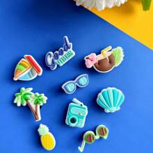 9pcs Summer Beach Surfing Sandal Decorative Charms, PVC Soft Shoe Clips Accessories
