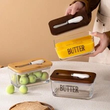 Rectangular Sealed Glass Butter Dish With Lid And Butter Knife, Middle East Hot-Selling Airtight Cheese Storage Container For Home Use