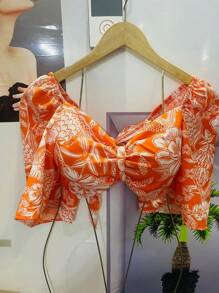 HONGDA VARIETIES New Shirt With Elastane And Can Be Tied At The Back With Print - 橘色 - 查看 3