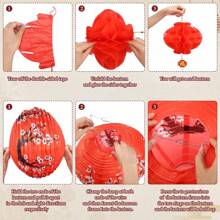 20 Pcs Chinese Japanese Paper Lanterns, Party Decorations, Cherry Blossom Decorative Hanging Lanterns For Chinese New Year, Birthday Parties, Weddings, Japanese Restaurant And So On(Red, White)