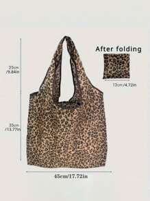 1 pieza Bolso de mano grande y plegable con estampado de leopardo - Material de poliéster resistente, reutilizable y portátil para comestibles, ropa, viajes y regalos