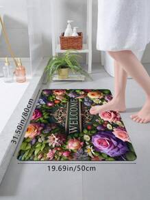 1 pieza Felpudo de entrada con estampado floral de primavera fresca, alfombra de baño antideslizante y absorbente de agua, alfombra de piso de entrada para decoración del hogar, decoración de baño del hogar, alfombra de piso, alfombra de puerta de verano, accesorios de baño, de regreso a la escuela