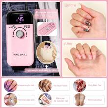 45.000 U/min tragbarer Nagelschleifer, professioneller wiederaufladbarer elektrischer Nagelschleifer für Acrylnägel, Maniküre/Pediküre, Politur, Hornhautentfernung - Salon oder Heimgebrauch, Nagelschleif-Set, perfektes Geschenk für Frauen zu Neujahr, Valentinstag - Pink - Übersicht 5