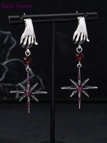 1 pereche de cercei de modă în stil gotic-hiphop pentru femei, metal în formă de mână, cu pandantiv stea, strasuri din sticlă violet încrustate, potriviti pentru banchete, petreceri, festivaluri și ținute zilnice