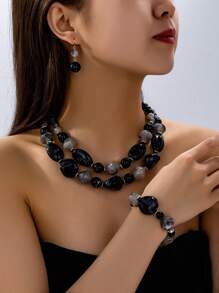 1 Set vielseitiger Luxus Amethyst Kunststein Mehrlagiger Perlenkette, geeignet für täglichen Gebrauch, Partys, Reisen, Geburtstagsgeschenk