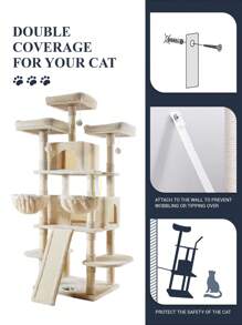 Allewie 68 Inches Multi-Level Cat Tree House With Condo, Sisal Scratching Posts, Cozy Plush Cat Perches, Hammocks, And Play Balls - Smokey Grey, Light Grey, Pink, Leopard Print – Large Cat Tower Activity Center For Indoor Cats And Kittens - Árbol Para Gatos Grandes Con Casa, Rascadores De Sisal, Perchas Acolchadas, Hamacas Y Juguetes Para Gatos De Interior * Bed Frame Queen Queen Bed Frame Bed Frame Full Full Size Bed Frame King Size Bed Frame Twin Bed Frame Room Decor Home Decor Christmas Decor Bedroom Decor Valentine Day Decor Storage Living Room Decor Furniture House Decor - 米色 - 查看 7