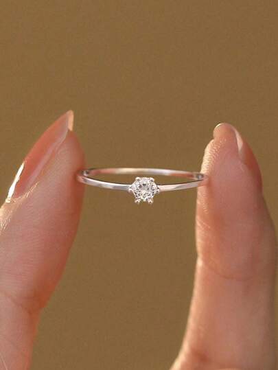 Stylever 1pc S925 Sterling Silver Exquisite Plain Ring For Women Zirconia Niche Delicate Fine Jewelry Gift For Girls For Teacher