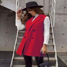 LONG BUTTONED VEST AND LONG SLEEVE BLOUSE - 紅色 - 查看 2