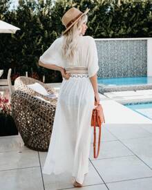 Bikini Camisa exterior Camisa solar Camisa de encaje Falda de playa Mujer - Blanco - Ver 7