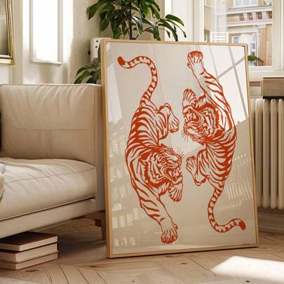 1PC Framed/Unframed Animal Tigers Retro Funky Poster Aesthetic Dopamine Decor Preppy Art Painting Vintage Canvas Print Minimalist Wall Picture For Dorm,Apartment,Living Room,Dining Room,Modern Home Decoration