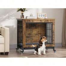 YITAHOME Dog Crate Furniture With Cushion, Dog Kennel Indoor With Wheels, Dog Crate End Table With Tray, 27" Dog Cage With Double Doors For Small Dog - màu nâu - Xem 10