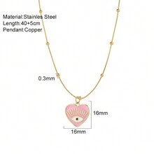 1pc Personalized Necklace With Demon Eye, Sunflower, Bee, Angel Pendant, Orange "Lucky" Golden Heart Pendant, Cross Pendant, Stainless Steel Jewelry For Women