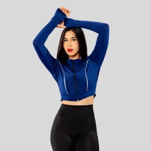 Women's Gym Jacket With Zipper Sun Protection - Navy Blue - View 2