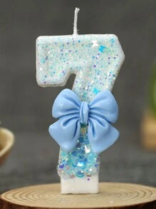 1支梦幻蓝色蝴蝶结造型数字蜡烛，生日蛋糕蜡烛，生日装饰，生日快乐，房间装饰礼物，毕业季 - 藍色 - 查看 20