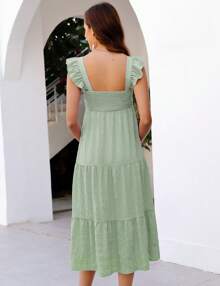 GoyRrbay Women's Maternity Summer Sleeveless Smocked Square Neck Dress - Green - View 6