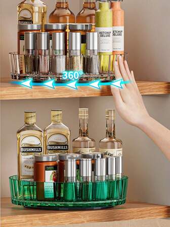 1pc 360° Acrylic Kitchen Simple Style Rotating Spice Organizer, Multi-Functional Condiment Sauce Vinegar Organizer Desktop Fruit Plate Condiment Rack Household Spice Organizer Kitchen Organizer Bathroom Organizer Wide Use
