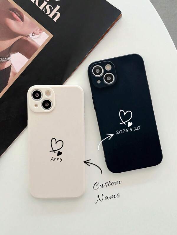 1pc Customizable Valentine's Day/Anniversary Name, Heart Line Design, Personalized Thin Phone Case, Compatible With Samsung A32/A52 And Apple 16ProMax 15 14 13 12 11 XR, Clear, Fashionable, Minimalist, Personalized, Unique, Gift For Girlfriend/Boyfriend