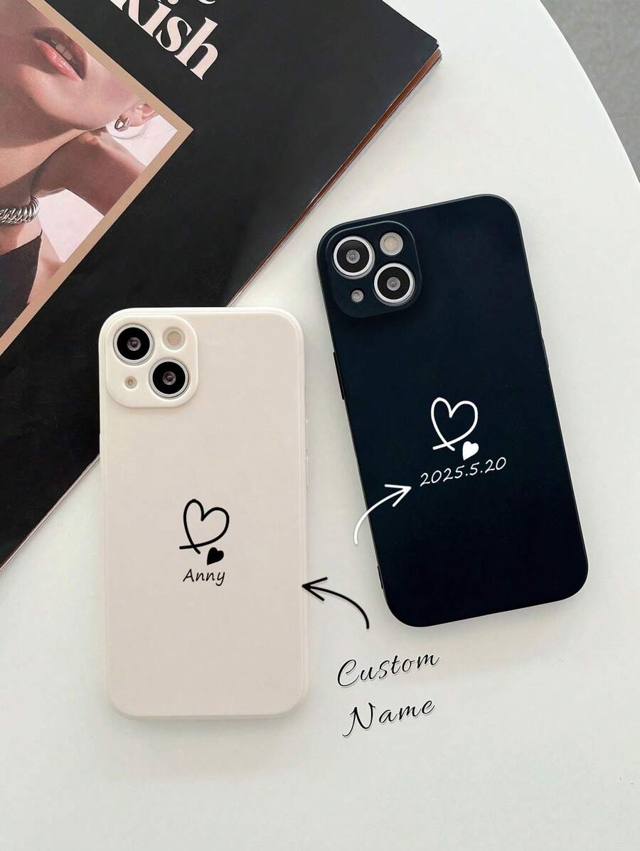 1 Ốp lưng điện thoại mỏng tùy chỉnh tên ngày lễ tình nhân/kỷ niệm, thiết kế đường trái tim, ốp lưng điện thoại mỏng cá nhân hóa, tương thích với Samsung A32/A52 và Apple 16ProMax 15 14 13 12 11 XR, trong suốt, thời trang, tối giản, cá nhân hóa, độc đáo, quà tặng cho bạn gái/bạn trai, ốp lưng điện thoại tùy chỉnh, thoải mái dễ chịu - màu đen - Xem 1