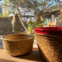 1pc Natural Seagrass Woven Storage Basket, Small Round Flower Pot & Home Decor Organizer For Living Room, Kitchen, Entryway