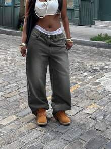 Women's Vacation Style Y2K Washed Distressed Wide Leg Jeans Casual Spring - Grey - View 6